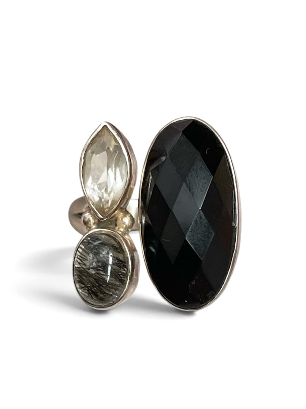 AAA+ natural Black Onyx Statement Ring in 925 Sterling Silver  (US Size 7 or 8)